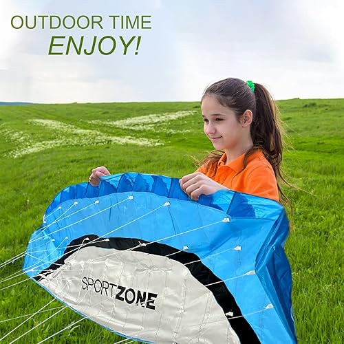 Vista 14 de HENGDA KITE 2.5m Dual Line Stunt Parafoil Kites Soft Stunt Kite for Beach Blue with Flying Tool