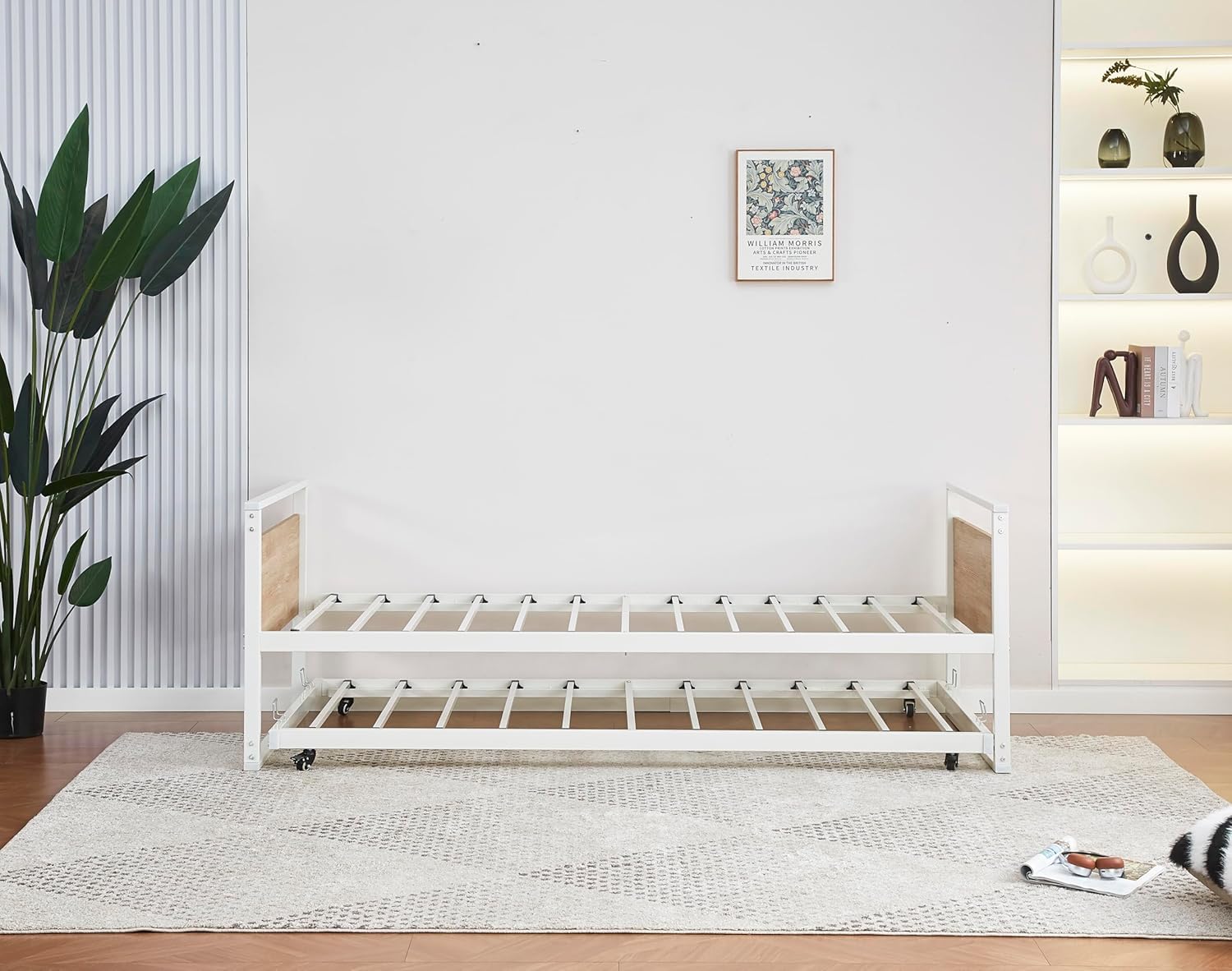Cama Nido Metálica 90x190 Blanco Madera Natural Estructura con Cabecero y Piecero