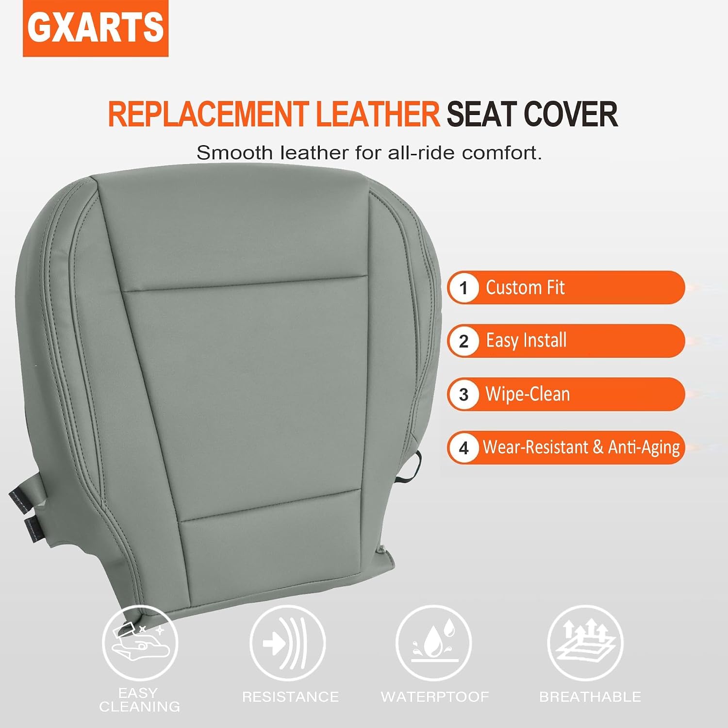 GXARTS Gray Front Driver Side Bottom Replacement Leather Seat Cover & Foam Cushion Compatible with Ford F250 F350 F450 F550 2017 2018 2019 2020 2021 Fit for Ford F150 2015 2016 2017