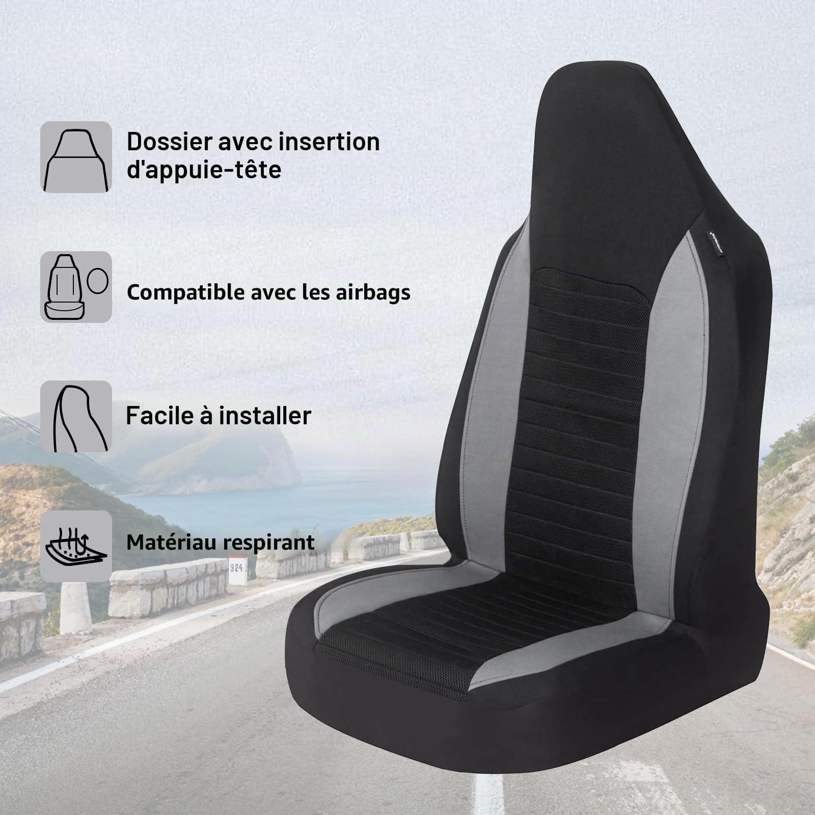 AUTOYOUTH Housses de Siège de Voiture Avant Universelles, Housse Voiture Duster Confort, Tuning Voiture Interieur –Gris