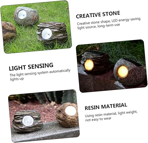 Miniatura 7 de GANAZONO 2 unids Lámpara de piedra solar Luz decorativa Rock Spot Luz Jardín Luz Solar Césped Luz Acera Luces de tierra al aire libre Proyector LED