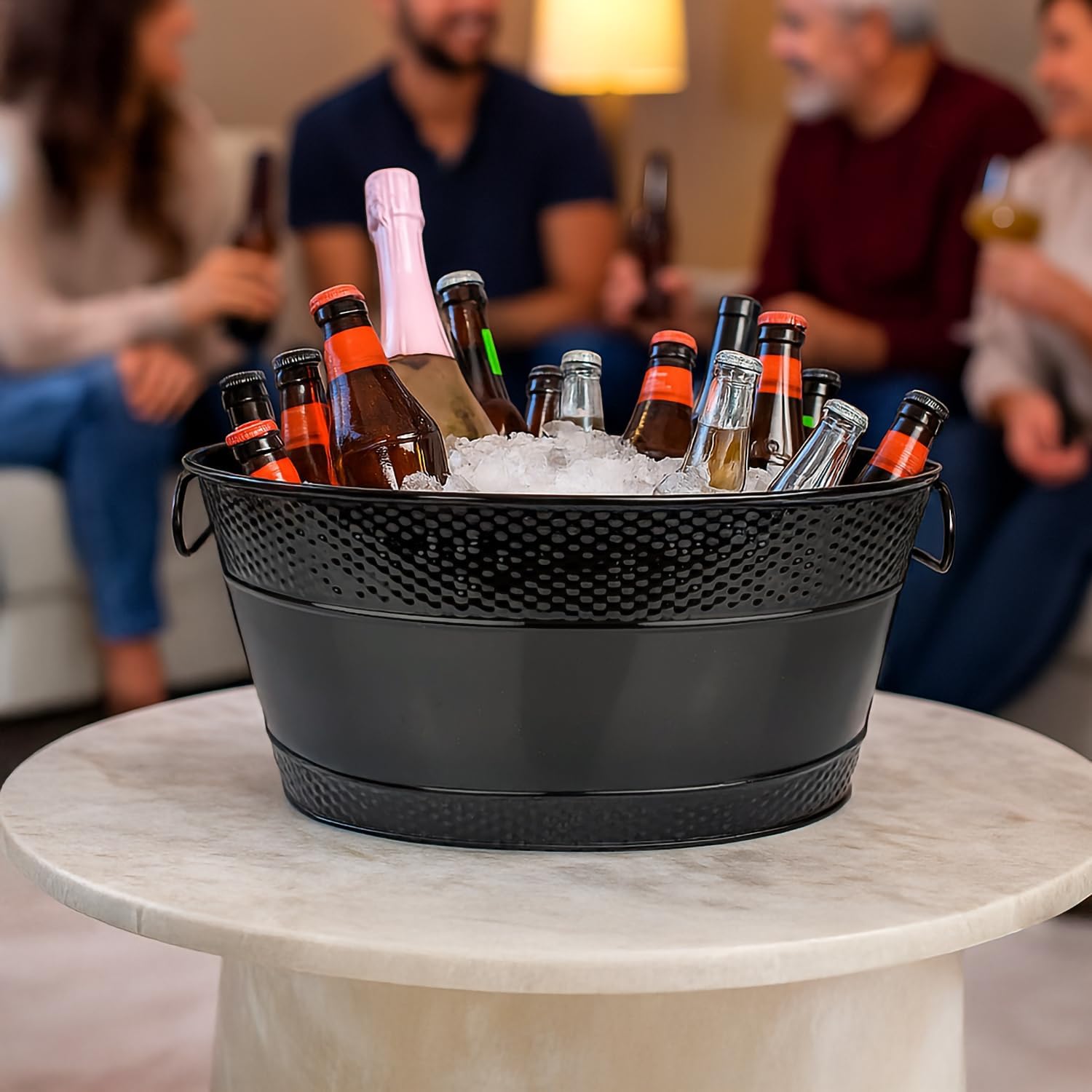 BREKX Colt Black Galvanized Beverage Tub with Handles, 16-Bottle Metal Bucket Ice Cooler to Chill Drinks, Oval Metal Basket for Drinks or Storage Bin - 15 Quarts (4 Gallon)