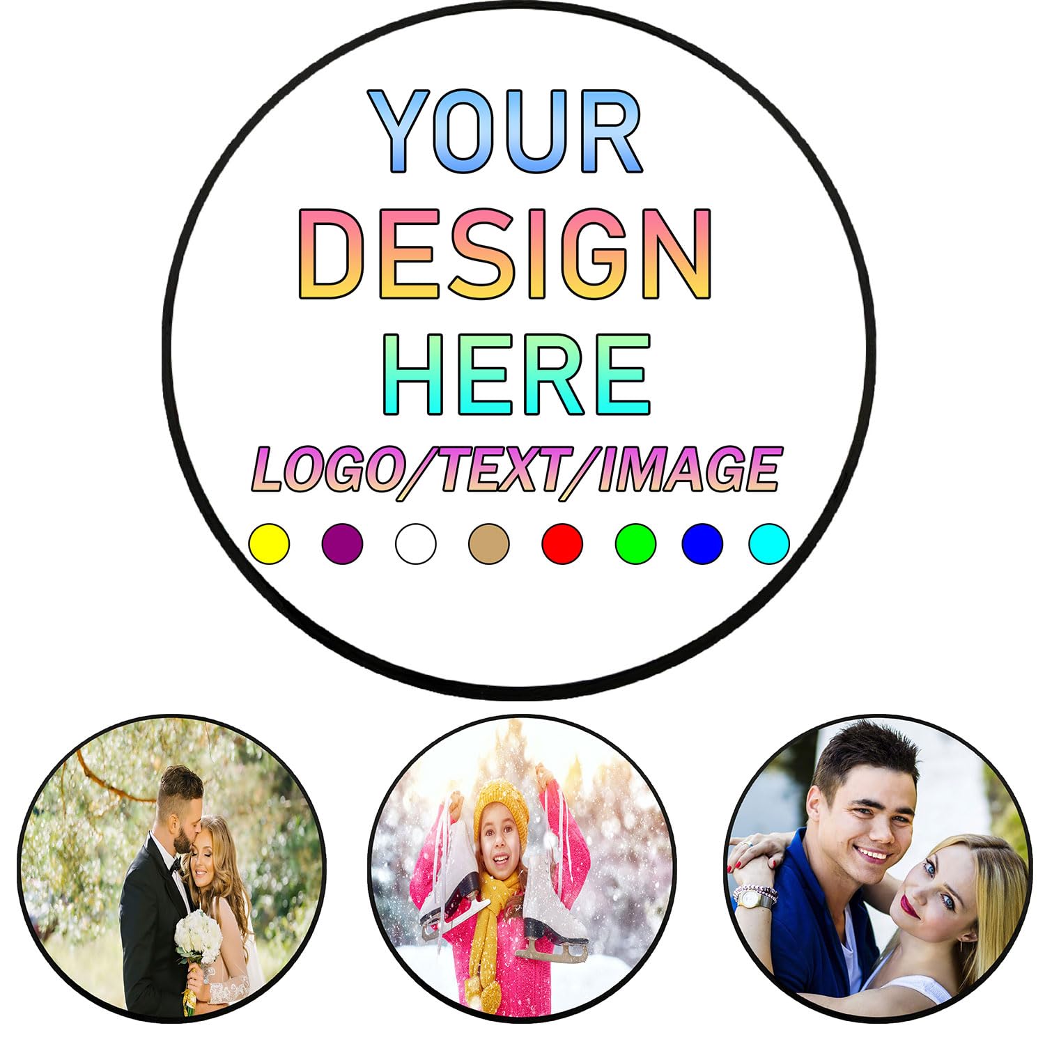 Custom Rug Personalized Area Carpet with Logo Image Text Photo, Non-Slip Machine Washable Decorative Low Pile Indoor Mat for Bedroom, Living Room, Kids Room (Round, D200 cm), White