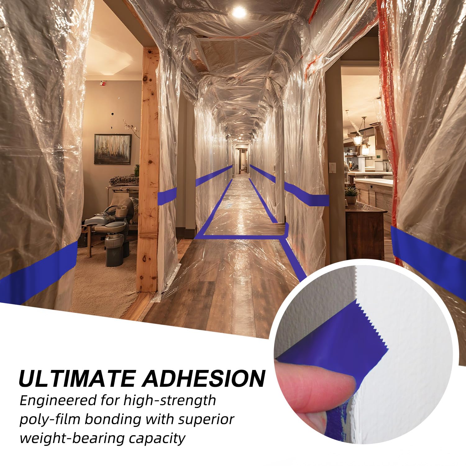ROSEUP Cinta de estuco azul, 2 rollos de 2 pulgadas x 60 yardas, cinta de estuco azul resistente a los rayos UV, cinta adhesiva de polietileno impermeable para renovación del hogar, construcción