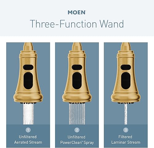 Vista 121 de Moen 7565EVBL Align Smart Grifo de cocina con rociador desplegable sin contacto con control por voz y Power Boost, color negro mate