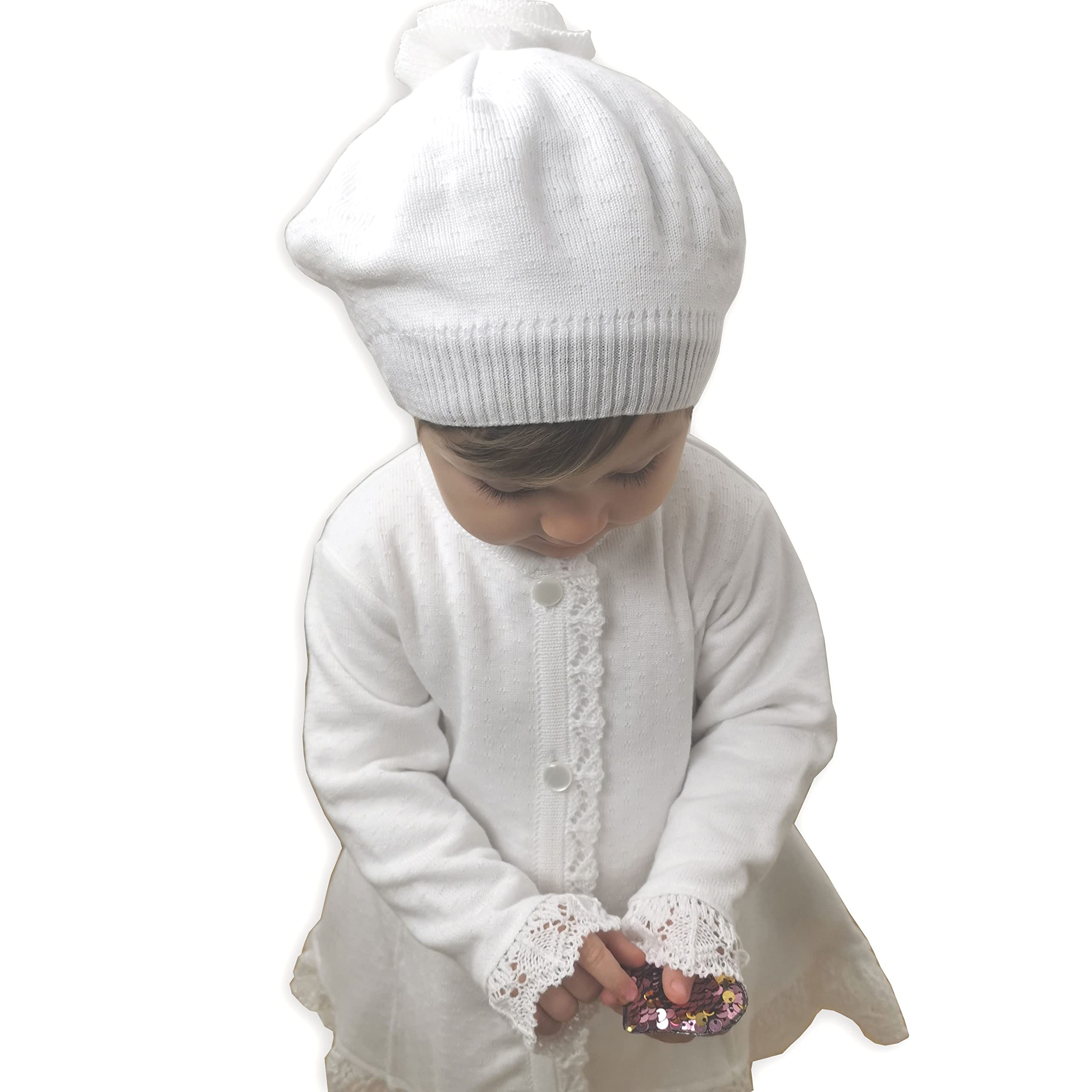 Vestido de bautizo para niña, de ceremonia, juego de 3 piezas, color blanco