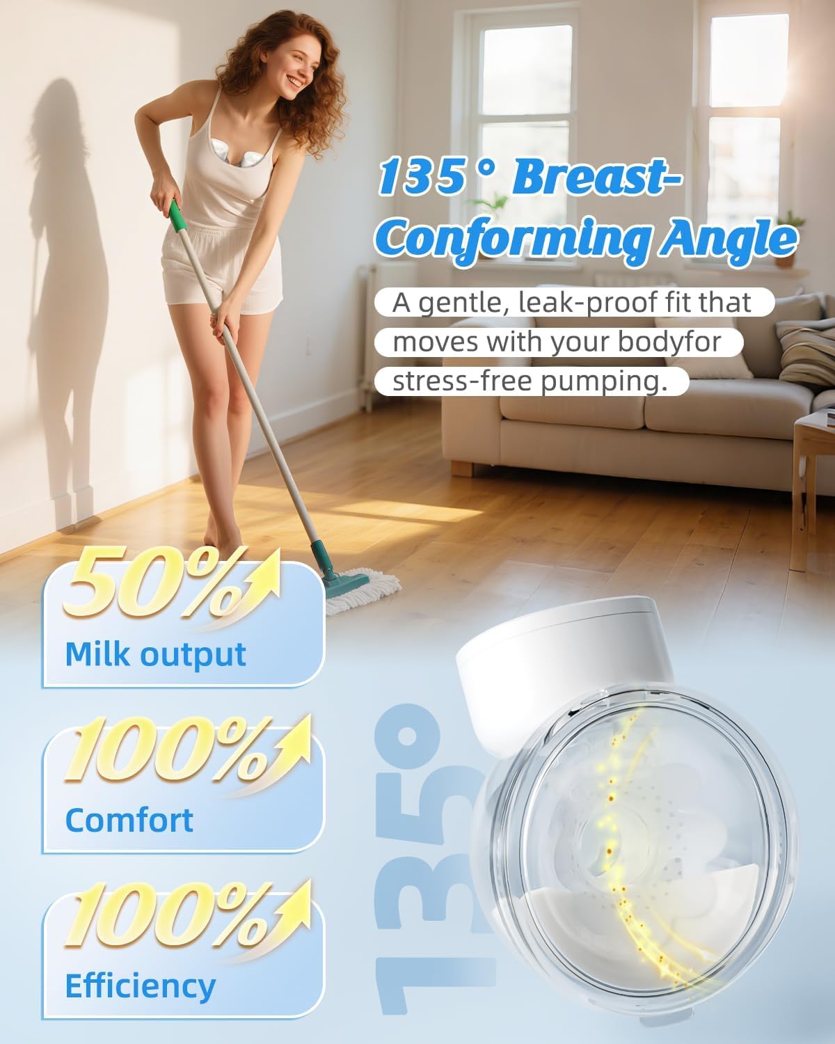 Electric Breast Pump with Models MY-376, Wearable Breast Pump Hands Free for Travel & Home, 4 Modes 9 Levels, 135° Flange, Quiet 40dB, BPA-Free, Easy to Clean & Gift for New Moms, Black
