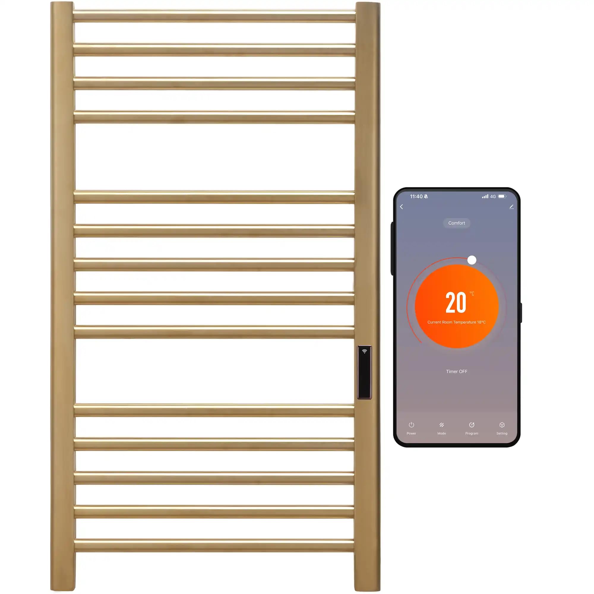 SolAire Sulby WiFi Electric Heated Towel Rail, Stainless Steel, Gold Brass Finish, Wall Mounted Dry Electric Towel Warmer with Thermostat, Timer, Alexa Voice Control & App (500 x 800)