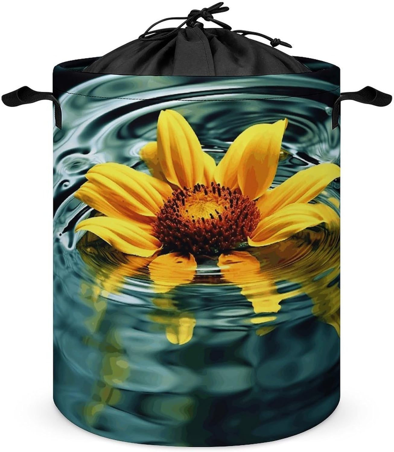 Sunflower in Water Laundry Basket Collapsible Clothes Hamper with Reinforced Handles Large Capacity Waterproof Laundry Bag Freestanding Laundry Hamper for Bedroom Bathroom