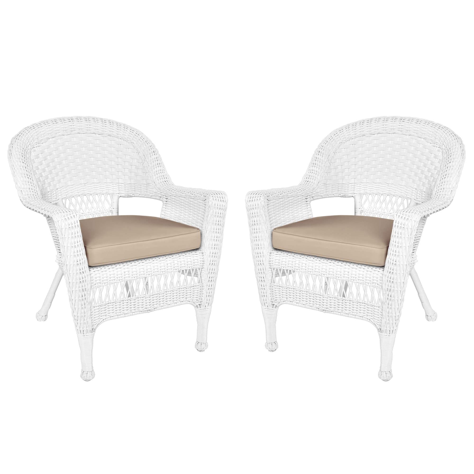 Jeco Wicker Chair with Tan Cushion, Set of 2, White/W00206-