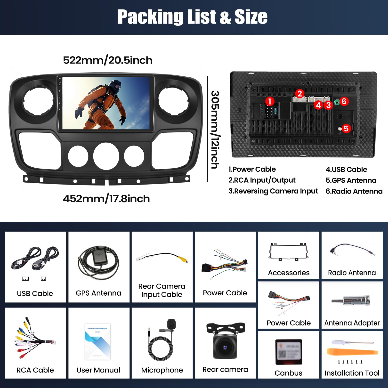 CAMECHO 4 + 64 G 10 cali Android 15 radio samochodowe do Renault Master/OPEL Movano/Nissan NV400 2010 z bezprzewodowym Carplay Android Auto, nawigacja GPS Radio ekran dotykowy HD z Bluetooth WiFi RDS