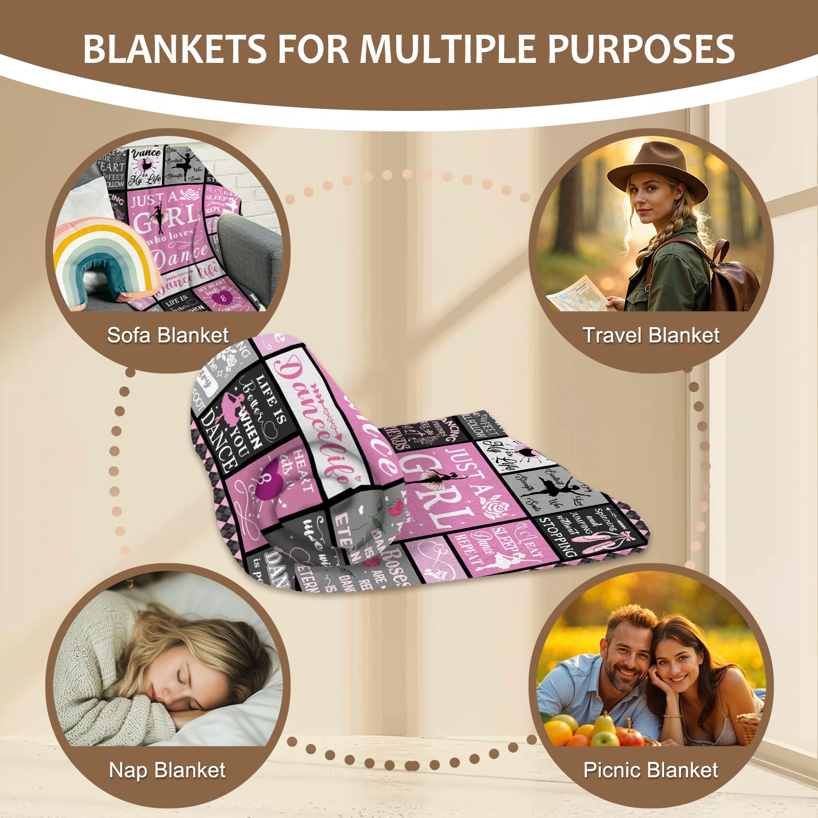 Yasrlvun Dance Gifts for Girls Ballet Gift 50x60 Inch Ballerina Blanket Dance Teacher Gift Gymnastics Gift for Girls Cozy Ballet Blankets - Image 4