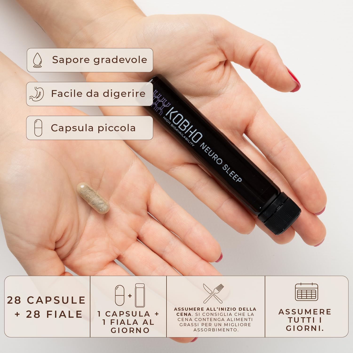NEURO SLEEP - Integratore Vegano con Melatonina, Ashwagandha KSM-66 e 7 Estratti Naturali - Integratore per Dormire Meglio, Memoria, Anti-Stress, Focus - 28 Capsule + Fiale - Fatto in EU
