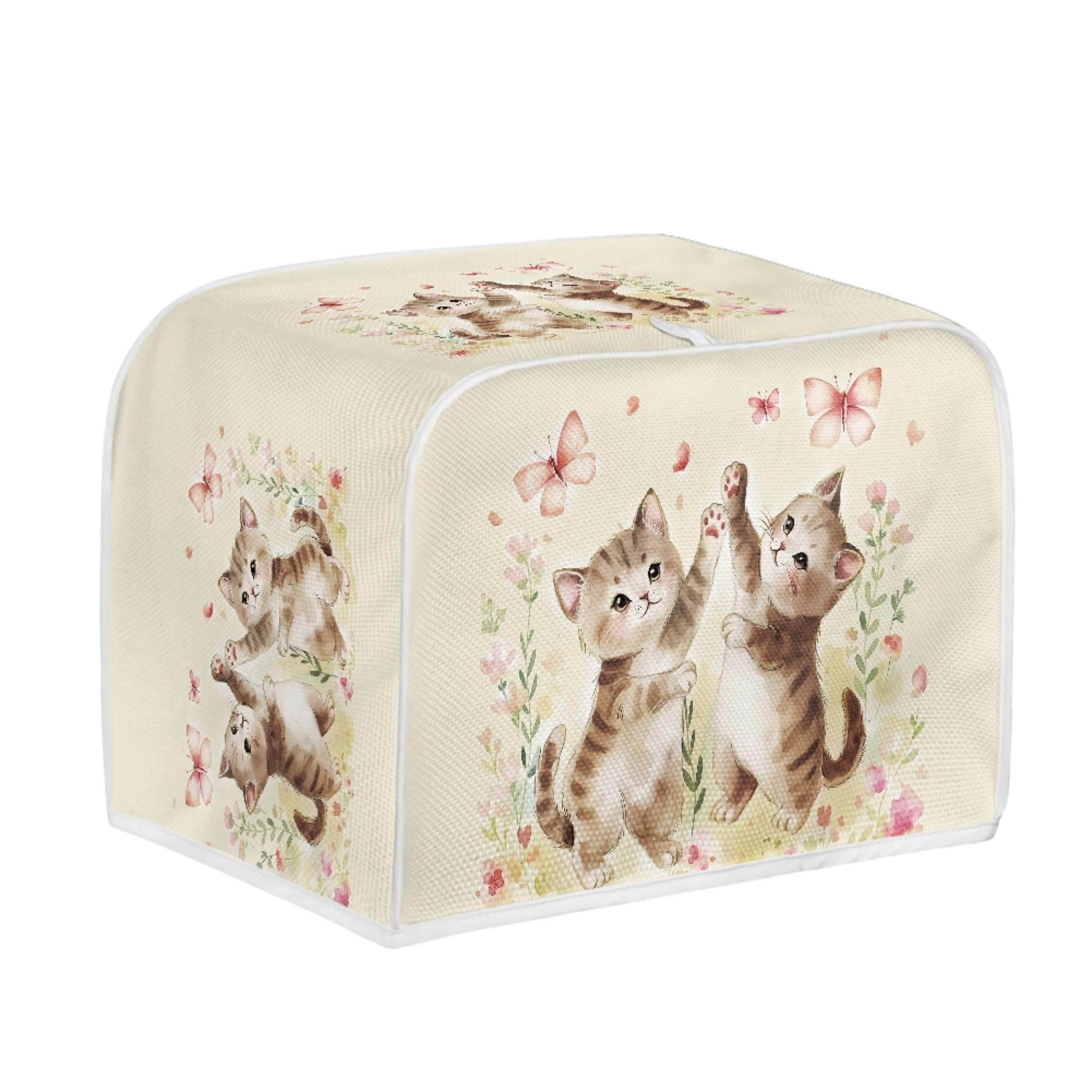 STUOARTE Cat Butterfly Flower Printed 2 Slice Toaster Cover for Women, Dustproof Bread Maker Protector, Kitchen Microwave Toaster Oven Cover for Most Standard 2 Slice Toasters