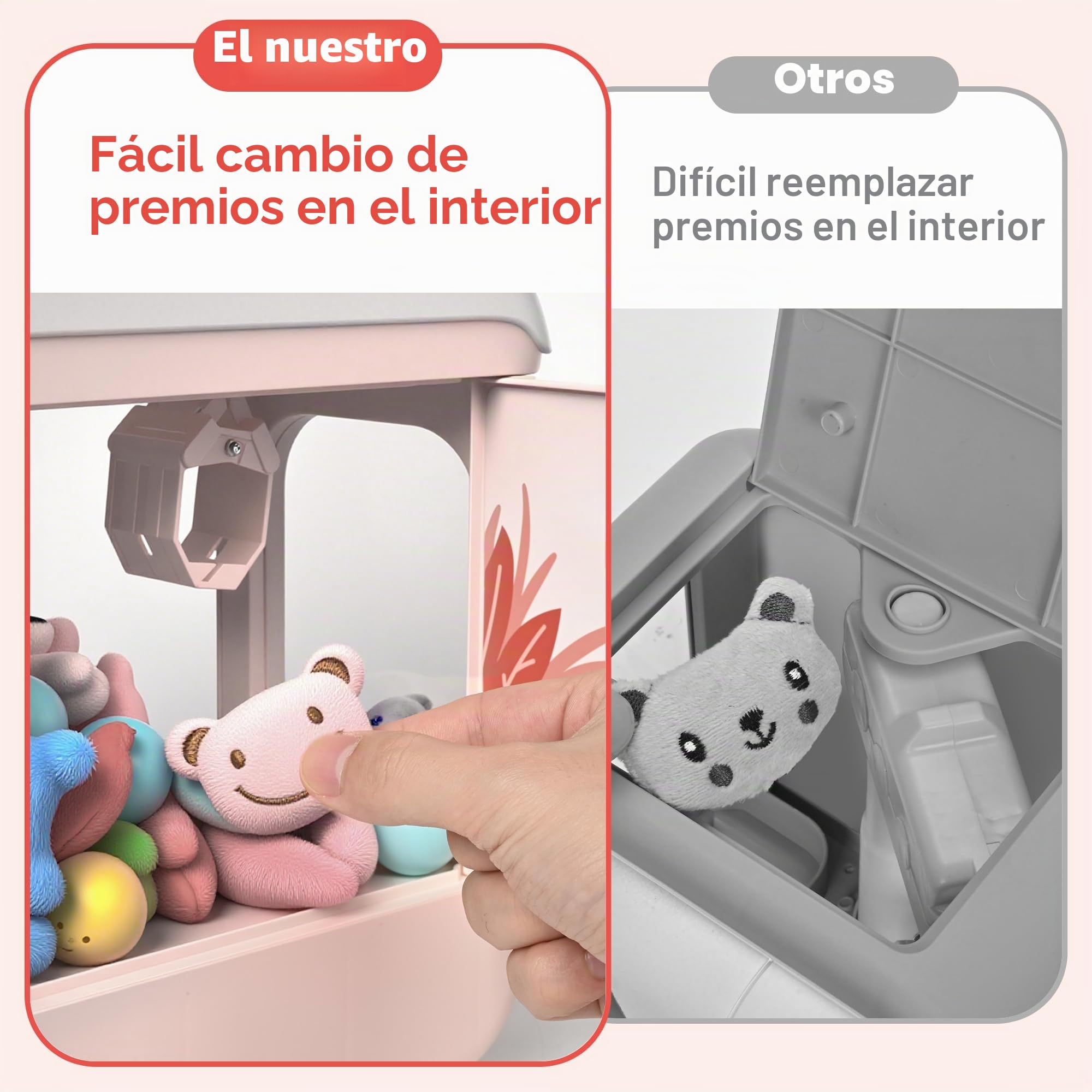 cossy Máquina de Gancho, Candy Grabber con 20 Juguetes y 24 Monedas, Máquina de Garras para Niños con música y luz, Máquinas expendedoras de Garras, Regalos de cumpleaños y Navidad, Conejito Bonito