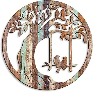 Oubasa Wooden Wall Plaque of Tree Birds Rustic Wall Hanging Decor for Bathroom Kitchen Living Room Bedroom, 12 Inch