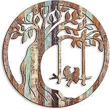 Oubasa Wooden Wall Plaque of Tree Birds Rustic Wall Hanging Decor for Bathroom Kitchen Living Room Bedroom, 12 Inch
