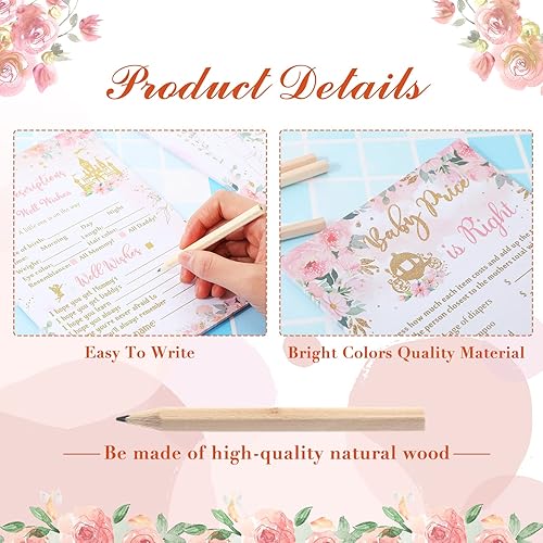 Miniatura 3 de Fumete 125 piezas de juegos de princesa Baby Shower para niñas, tarjetas de 5 estilos con 20 lápices para decoraciones, actividades de baby shower,