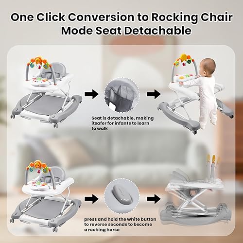 Miniatura 39 de Andador de bebé 5 en 1, andadores de bebé para niños y niñas de 6 a 12 meses, caminador de actividad plegable, andador infantil con gorila, altura