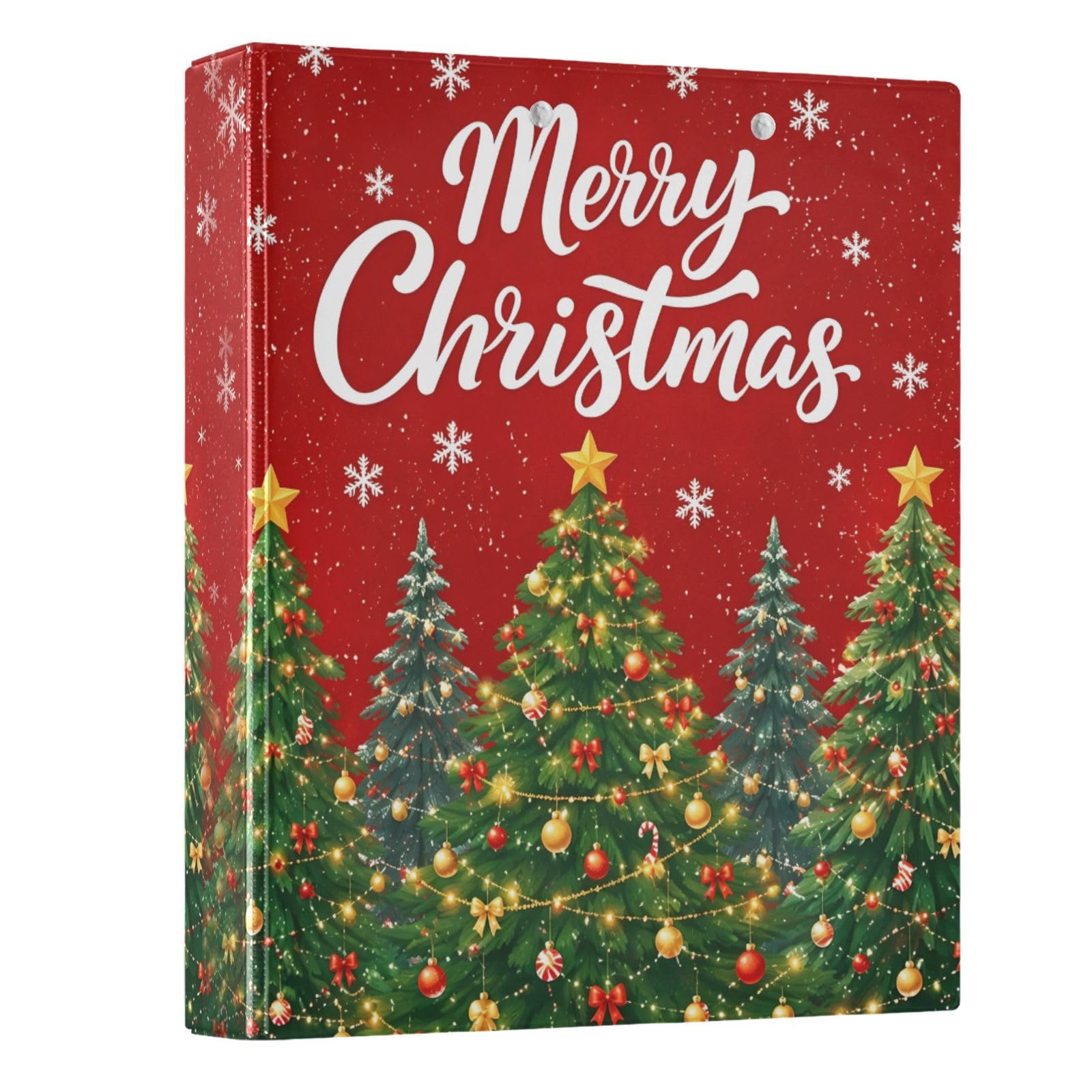 3 Ring Binder Christmas Tree Red Snuwflakes 1.5 inch Binders Three Ring Binders with Clipboard Fit 8.5'' x 11'' Paper 3 Interior PVC Clear Pockets for Office Supplies