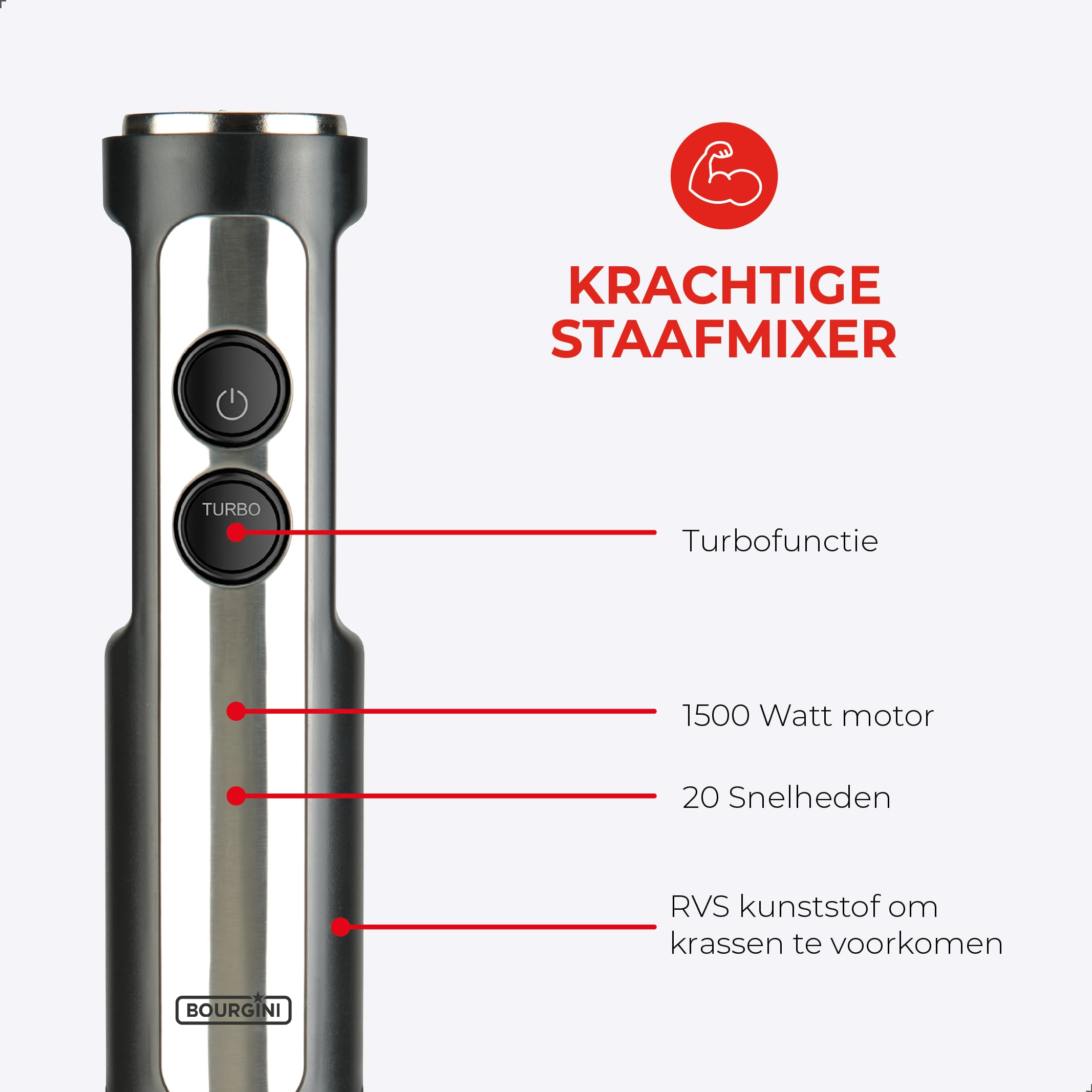 Bourgini Classic – bardzo wydajny blender ręczny z 20 prędkościami i trybem turbo – rozdrabniacz – 1200 W.