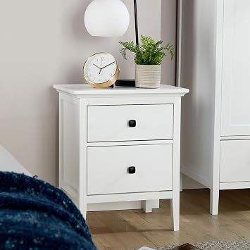 Home Source Bedroom Bedside Table Nightstand Cabinet, Side Chest Lamp Table, 2 Drawer, White