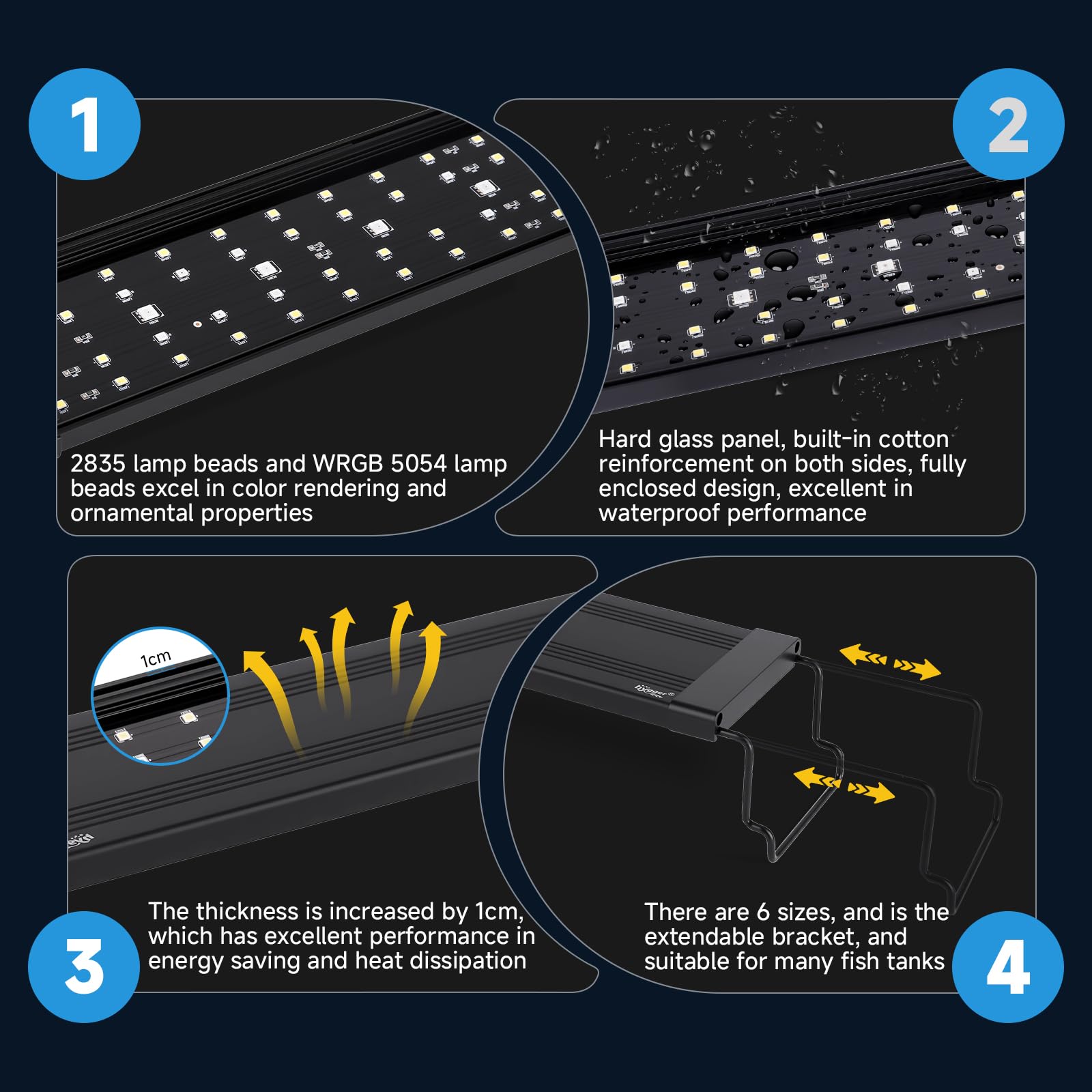 hygger Lampada Aquarium LED 30W per 75-90cm Tanks, Timer Day-Night, Regolabile