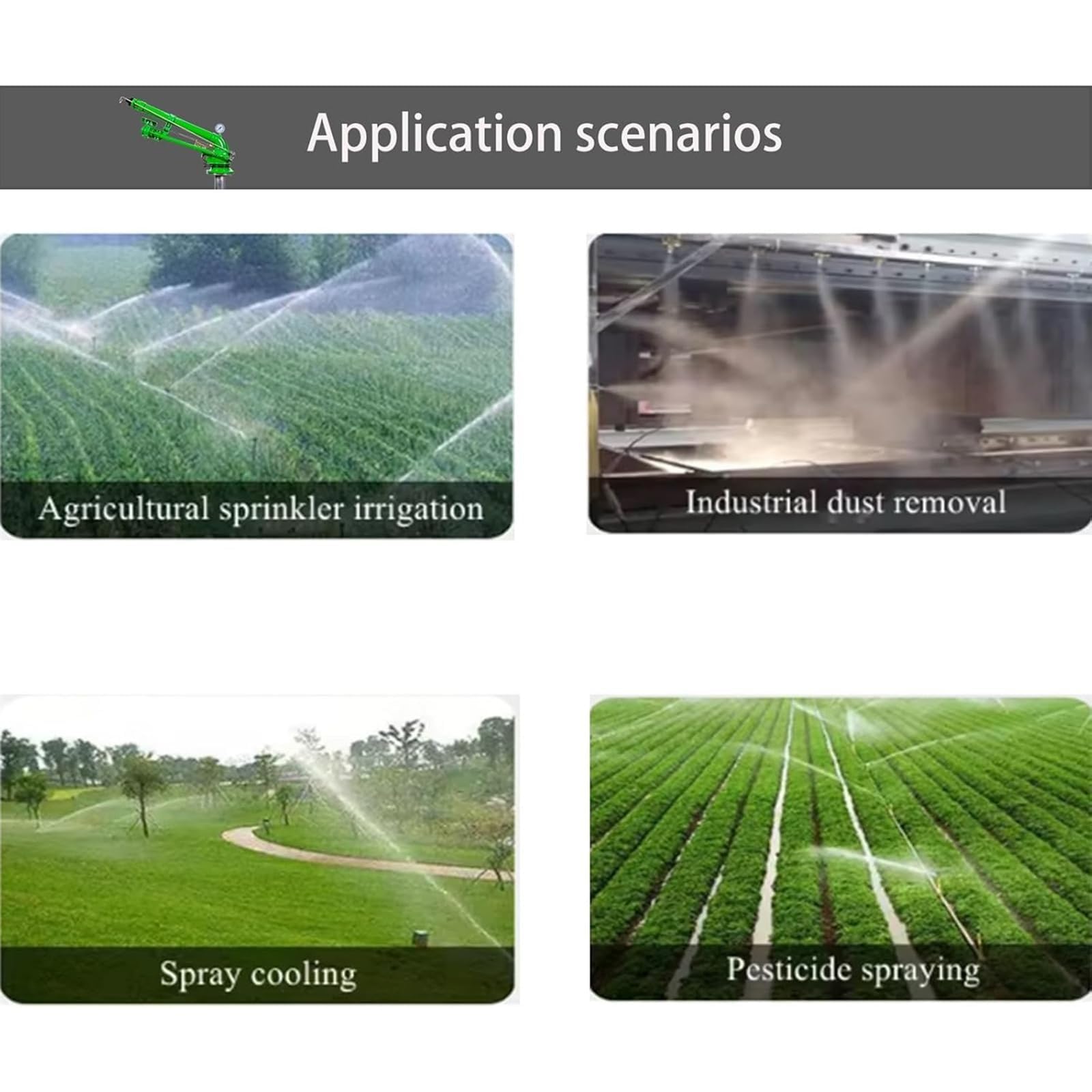 Aspersor de riego giratorio de 360°, sistema automático para riego de grandes áreas, ideal para granja, césped, jardín, campo y eliminación de polvo industrial
