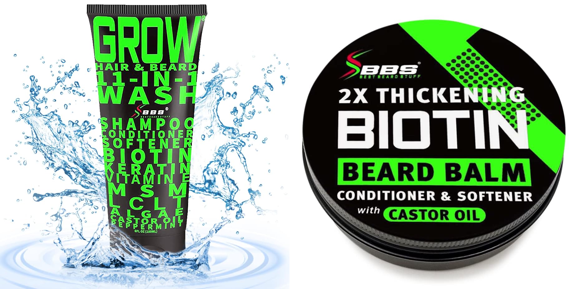 Beard Growth Kit w/Biotin Beard Balm for Men & Beard Softener for Men + Grow Hair Growth Shampoo (11-in-1 Beard Conditioner for Men & Biotin Shampoo)