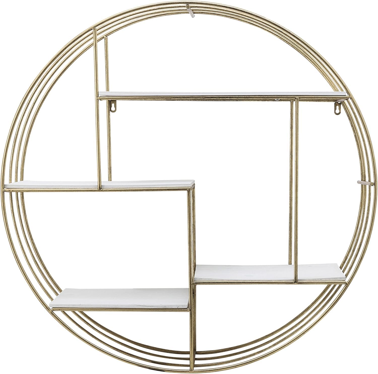 Elegant Wall Hanging Storage Organizer for Living Room & Office - Round Wall Mounted Shelf with Wood and Metal Frame for Entryway Display - Functional Shelf for Books and Plants - 32", White & Gold