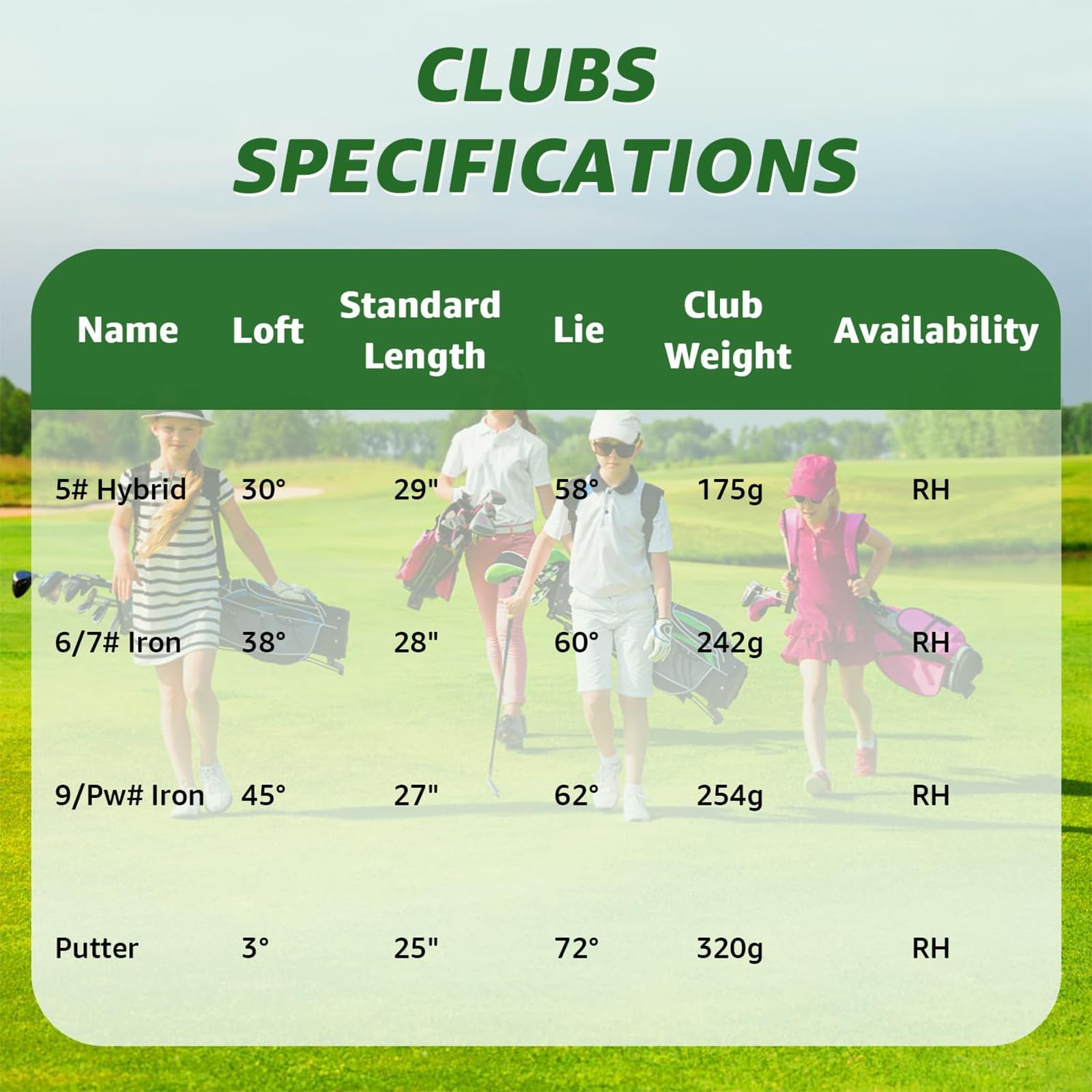 XDriveMax Lot de 5/6 clubs de golf pour enfants de 4 à 12 ans avec sac de support, entraînement 1#, hybride 5#, 6/7#, 9/P# et putter droitier pour garçons et filles