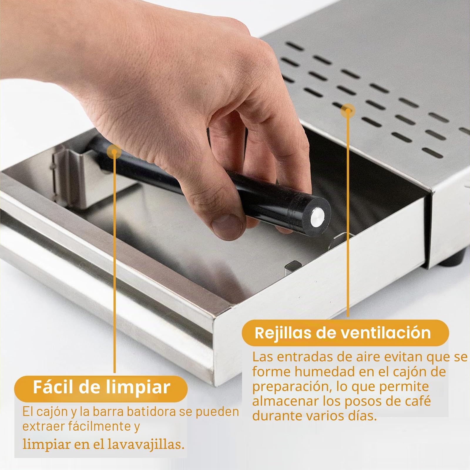 Caja Contenedor de Café,Kamanan Profesional para Posos de Café,Caja de Acero Inoxidable para Molinillo de Café Adecuado Para Todas Las Máquinas de Café Estándar (280mmx180mmx63mm)