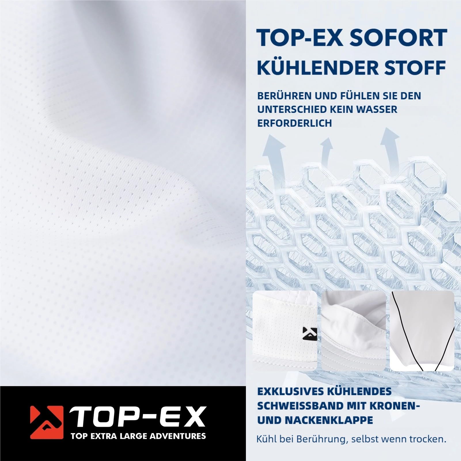 TOP-EX Chapeau de soleil pour homme, avec protection de la nuque, protection UV 50+, avec technologie rafraîchissante, large bord et pliable, chapeau de safari pour l'extérieur, la pêche et le jardin