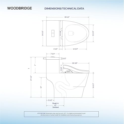Miniatura 6 de WOODBRIDGE E T-0008 - Inodoro de bidé de lujo, inodoro alargado de una pieza con asiento de bidé avanzado, altura de silla, asiento de inodoro