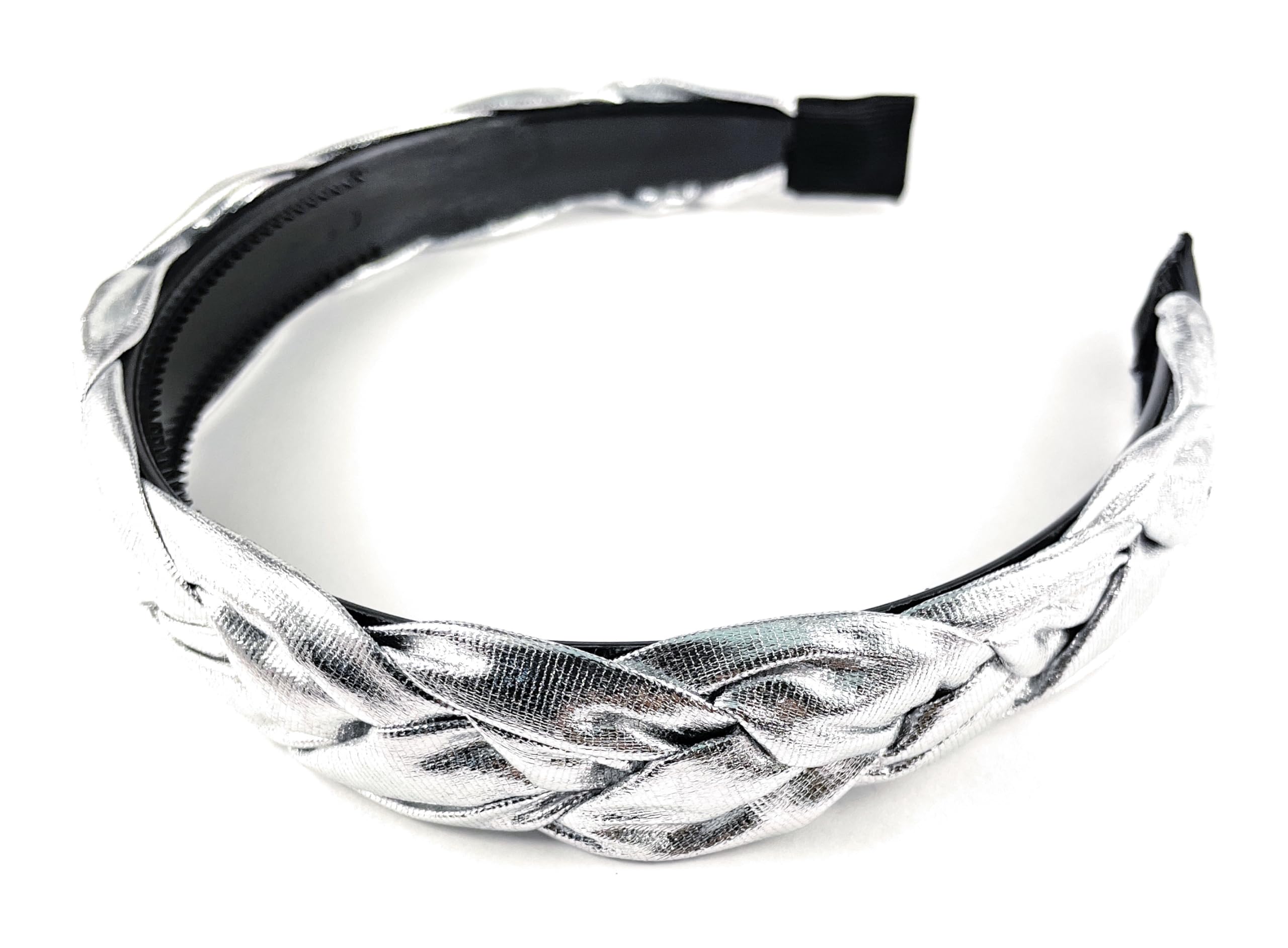 Artist Unknownshiny Silver lamé headband braid faux leather headband hair band braided faux leather