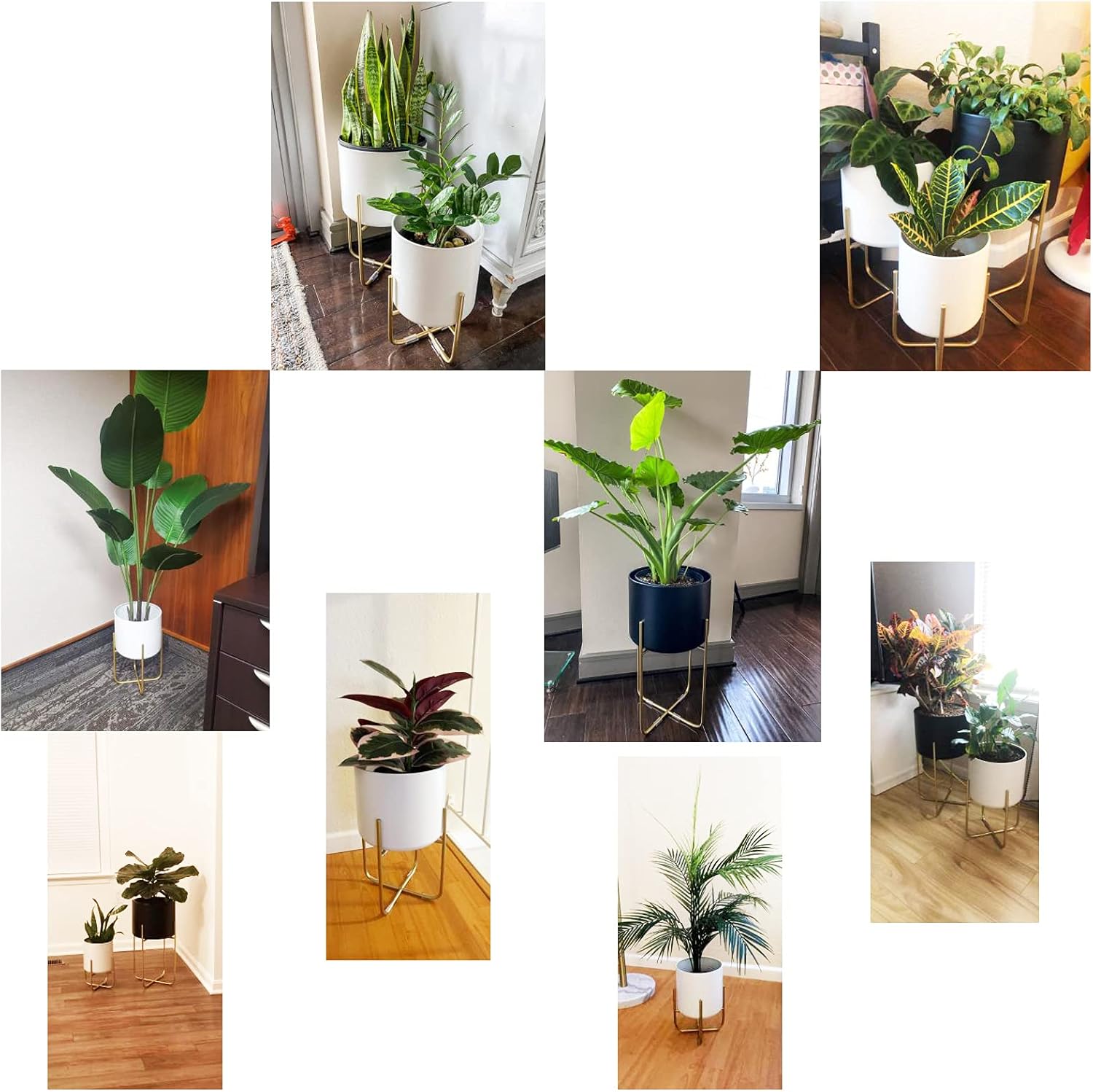 Metal Plant Stand with Pots Set of 3, Modern Style Iron Planter and Gold Plants Stands, Large Floor Standing Flower Rack Indoor Outdoor Potted Plants Holder, Suitable for Home Office Decor (Black-White) : Patio, Lawn & Garden