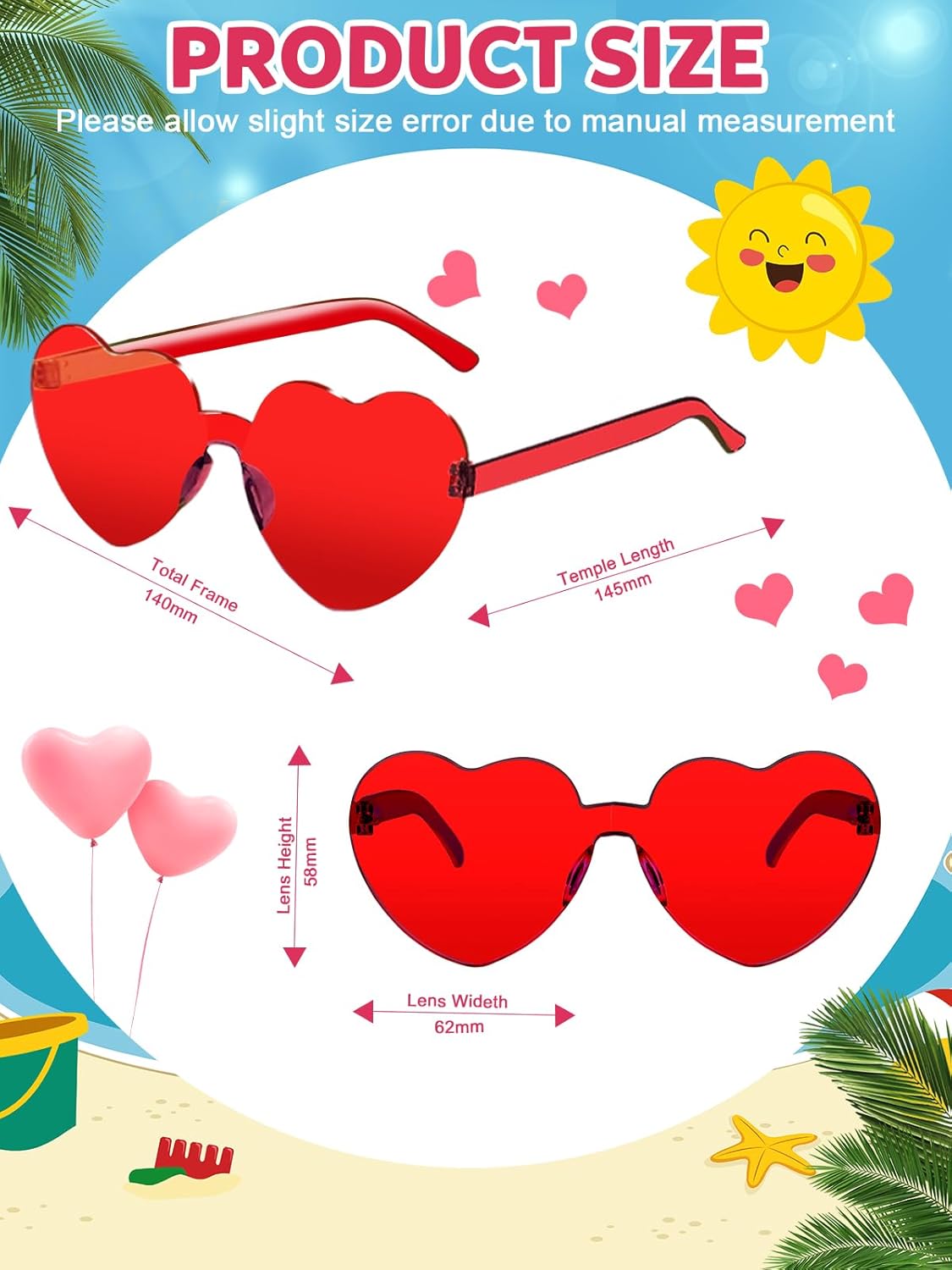 12 Pairs Heart Shaped Sunglasses for Women Colorful Glasses Fun Trendy Transparent Heart Sunglasses Party Favor - Image 2