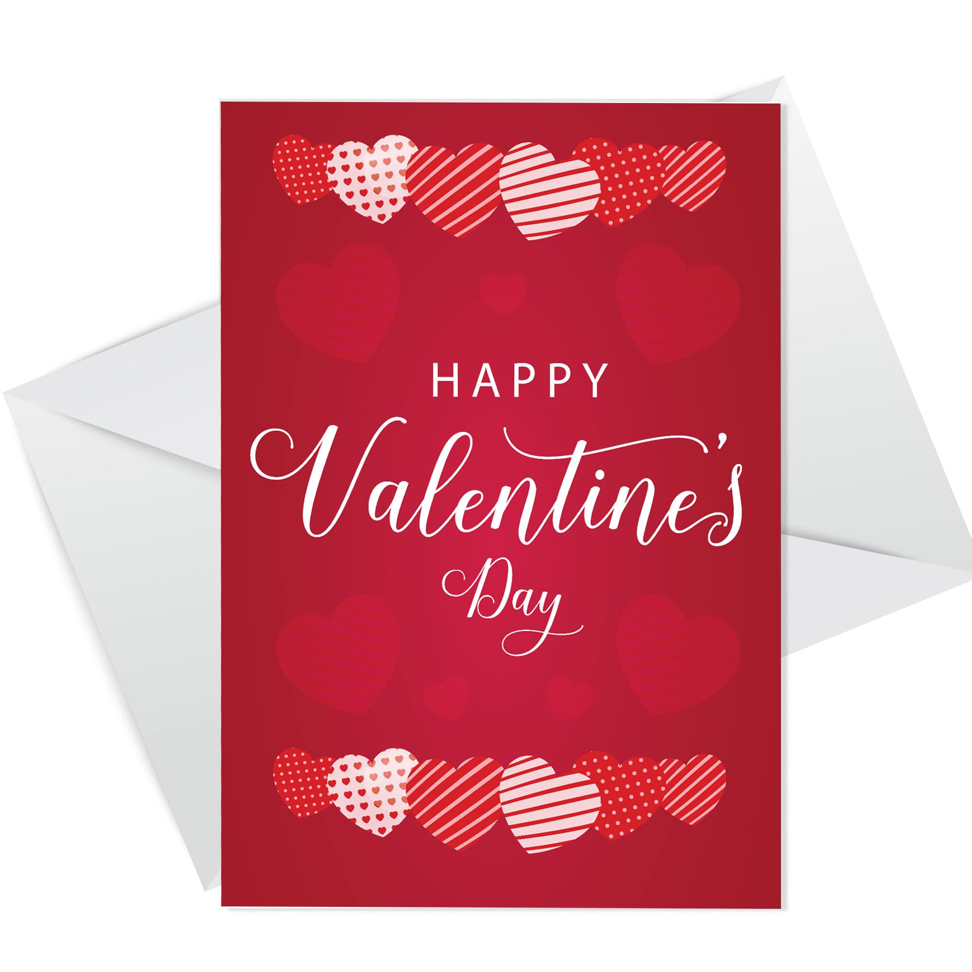 RED OCEAN Valentines Day Card Cute Stripe Valentine For Girlfriend Wife Husband Boyfriend Fiancé Romantic Heart Design With White Envelope