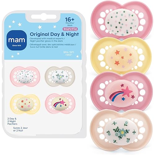 MAM Original Baby Pacifiers 16+ Months, Binky for Newborn Babies, BPA-Free Skin Soft Silicone Nipple, Glows in The Dark, Developed with Medical Experts, 4 Pack, Made in Europe