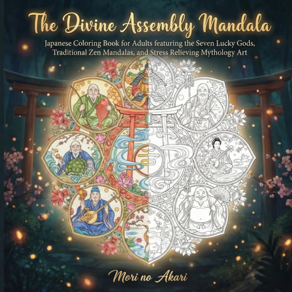 The Divine Assembly Mandala: Japanese Coloring Book for Adults featuring the Seven Lucky Gods, Traditional Zen Mandalas, and Stress Relieving Mythology Art (Lucky Gods Coloring Book Series)