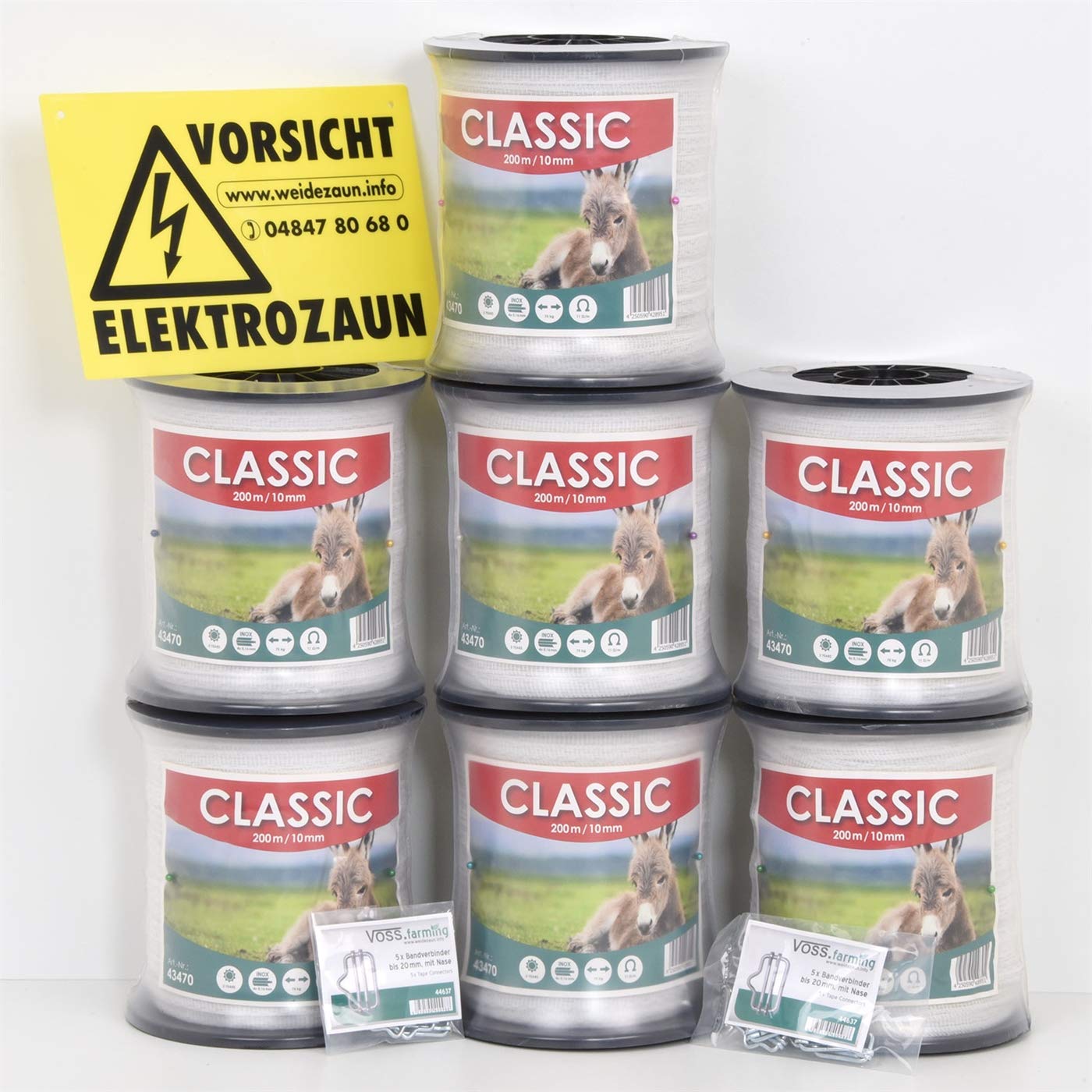 VOSS.farming Weidezaunband 1400m 10mm Classic 4 x 0,16 NIRO, weiß, Weidezaun und Elektrozaun Band