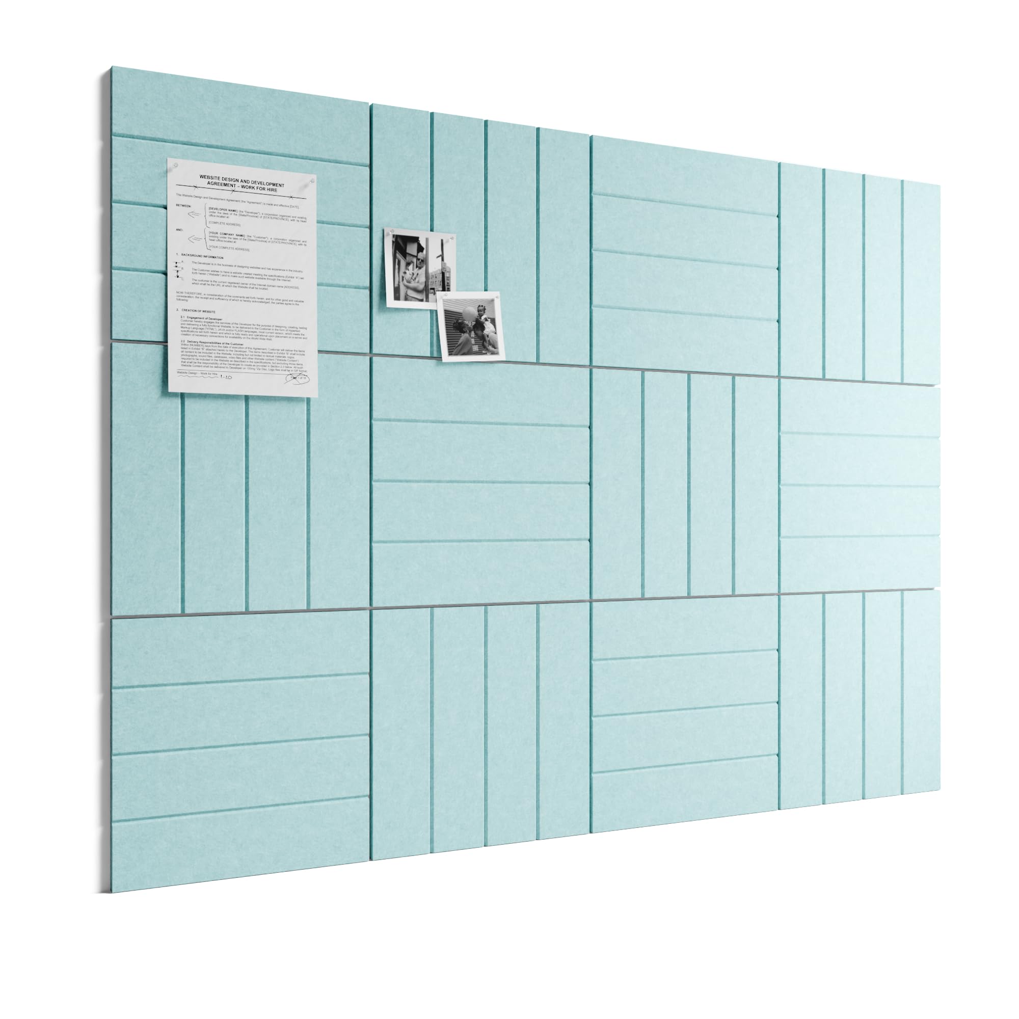Bumusty Large Cork Board Alternative-48 x 36" Felt Bulletin Board Tiles, with 30 Pushpins, 70 Adhesive Tabs, 12-Pack Slat Wall Paneling, Cork Boards for Office Push Pin Board Felt Board-Teal Blue — image 1