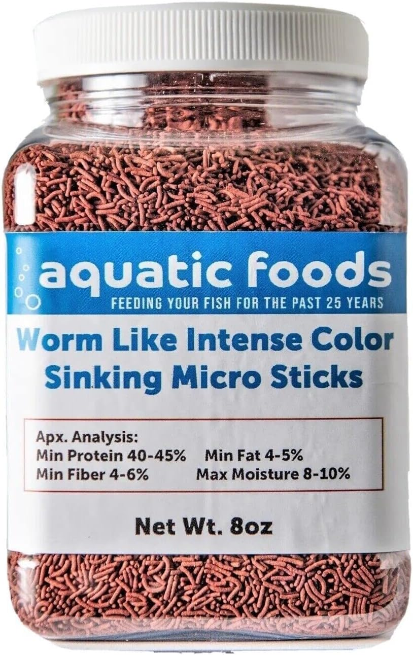 Aquatic Foods Inc. Worm Like Intense Color Enhancing Sinking Micro Sticks for Discus, Cichlids, Koi and Pond Fish, All Tropical Fish…4-lb Lg Jar