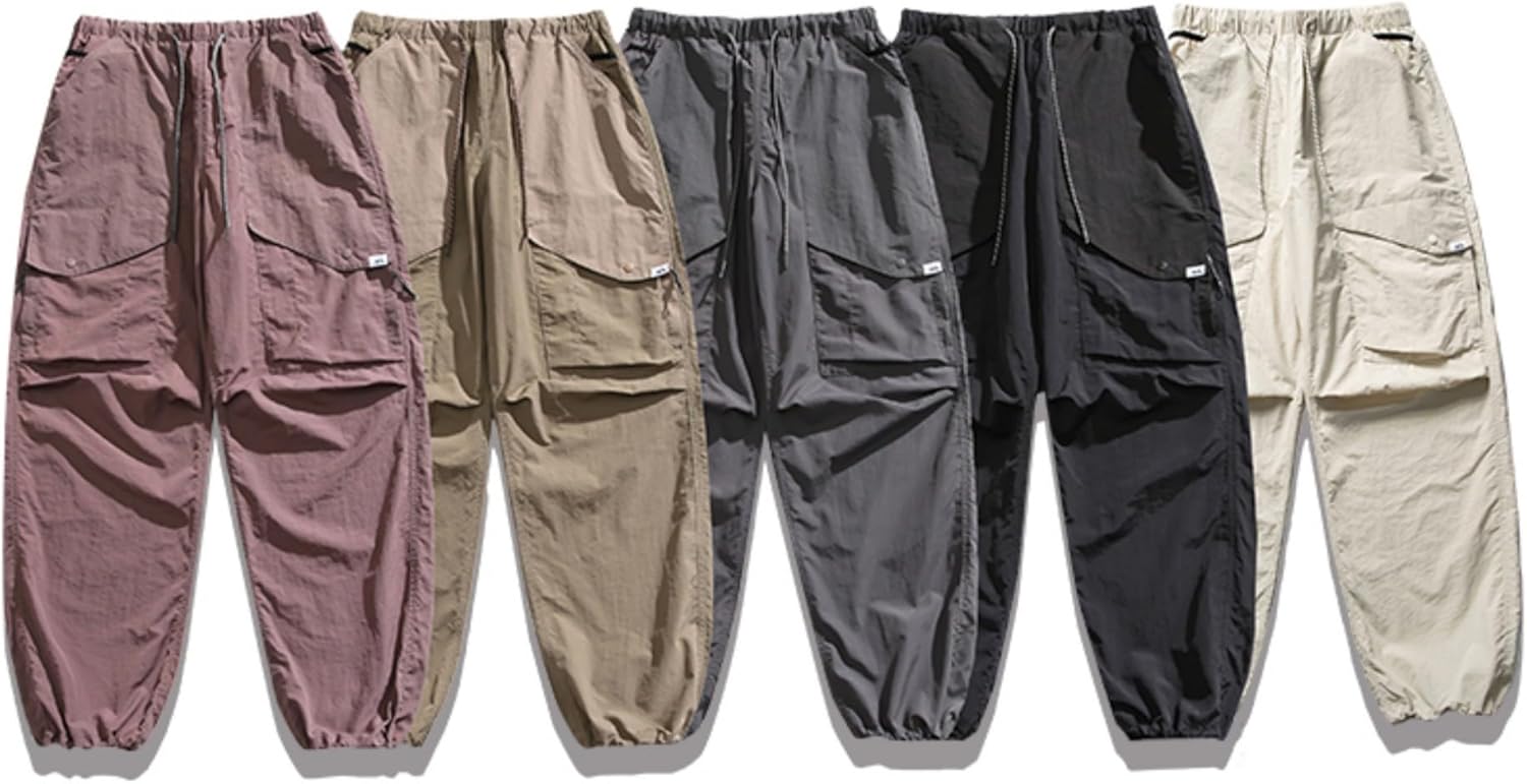 Parachute Cargo Pants Men Women–Lightweight&Fleece Lined Quick Dry Joggers Drawstring Tactical Pants for Hiking - Image 7