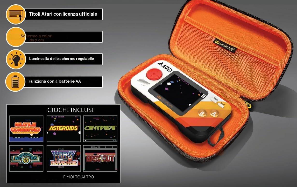 My Arcade DGUNL-7146 Atari Pocket Player Pro - Sistema di gioco portatile con custodia per il trasporto