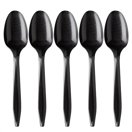 100 cucharas de plástico negras de peso medio Cucharas desechables de plástico Cucharas de plástico duraderas Ideal para celebraciones, fiestas,