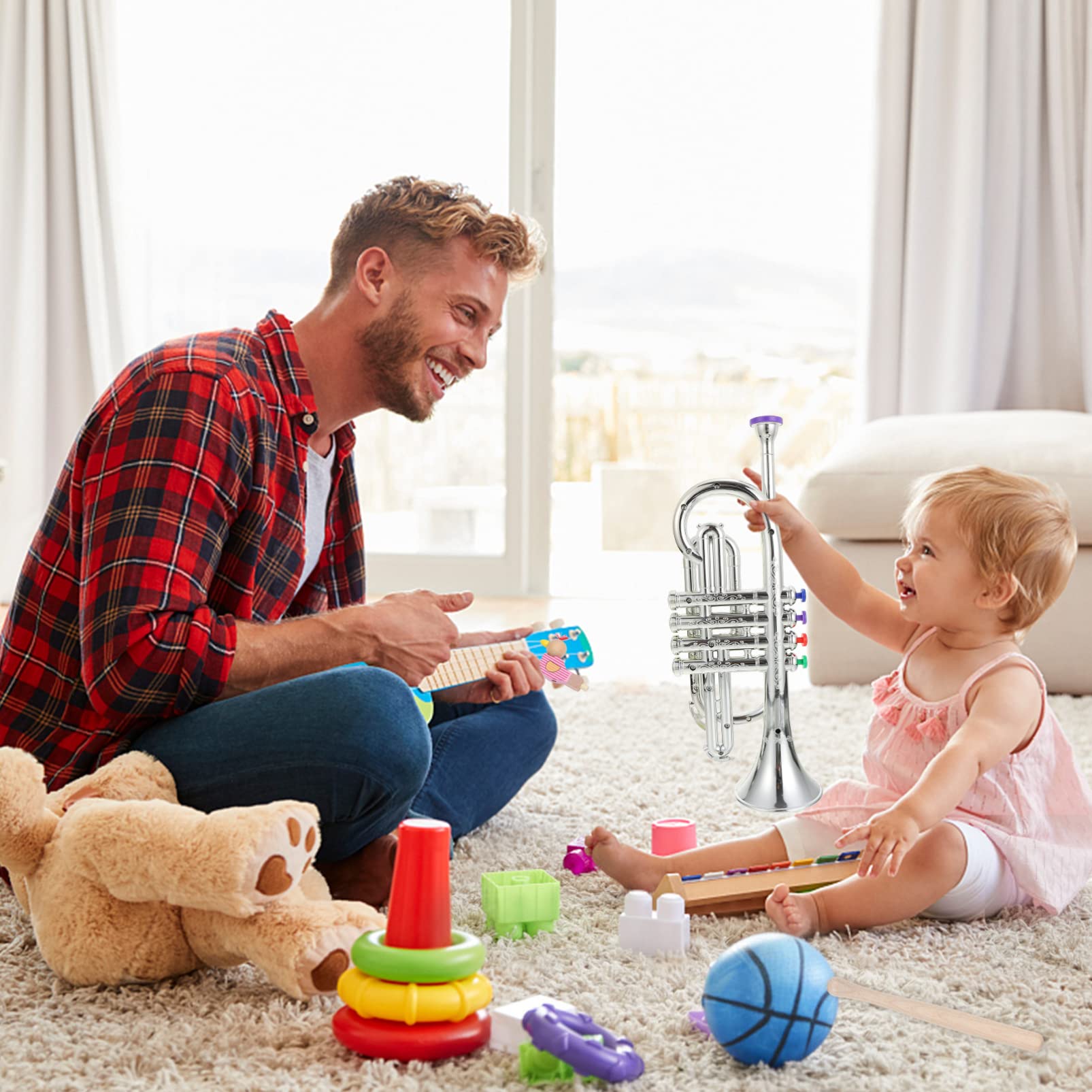 JOINPAYA Realistic Boys and Girls Blue Trumpet Music Toy Trumpet Instrument for Boys and Girls Toys