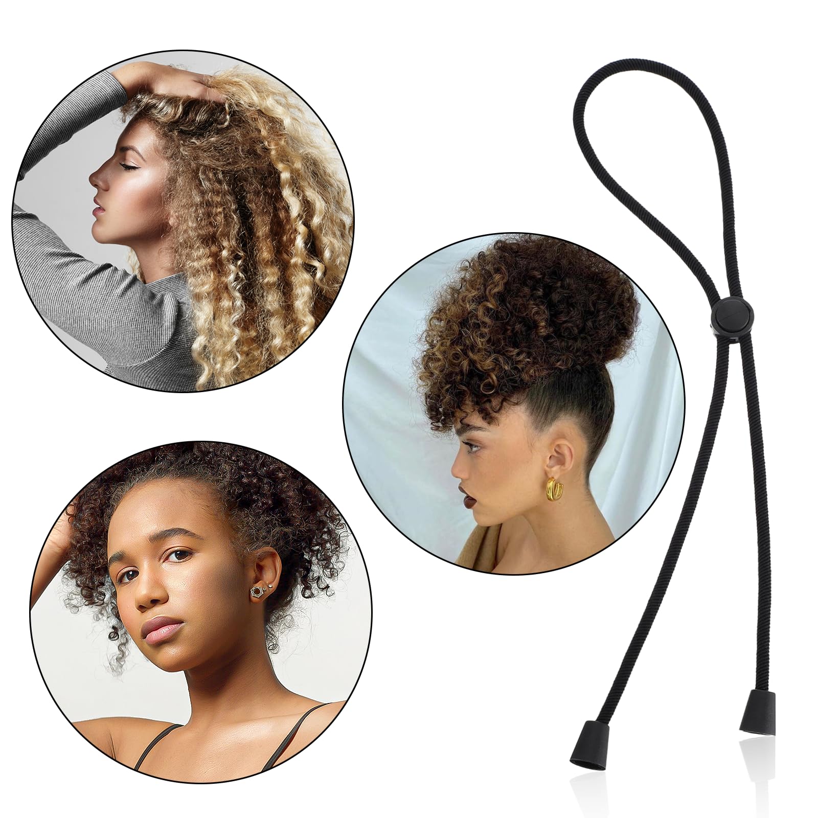 6 lazos ajustables para el cabello con cordón negro grueso, accesorios para el cabello de seda suave, banda de satén para peinado pesado y rizado 3