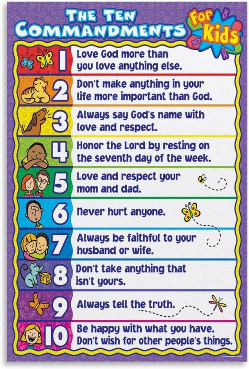SitrMGH Ten Commandments for Kids Poster Metal Tin Sign Wall Art for Posters for Room Aesthetic and Decor Metal Tin Sign Posters for Room Aesthetic Posters & Prints on Wall Art 8x12 inch