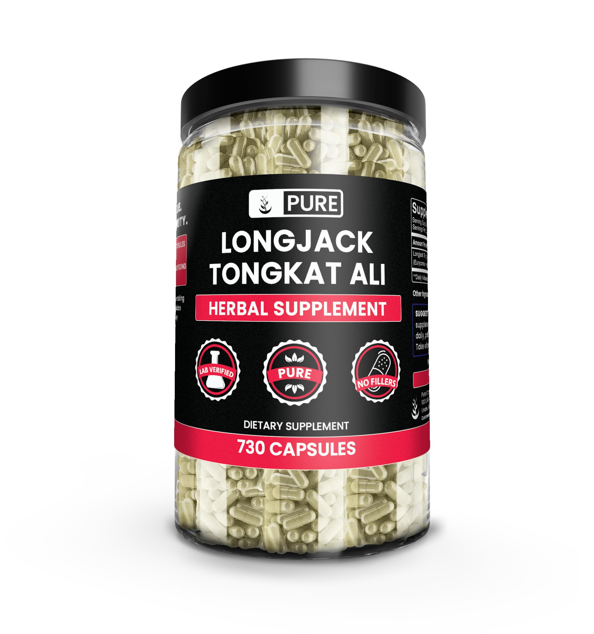 PURE ORIGINAL INGREDIENTS Suplemento de Tongkat Ali (Longjack) 1.520 mg, 730 cápsulas